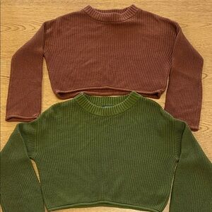 Wild Fable Olive and Rust crop top Sweater Duo